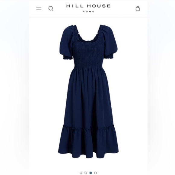 NWT Hill House The Louisa Nap Dress in Navy Blue Crepe Midi Smocked Puff Sleeves - Picture 6 of 6